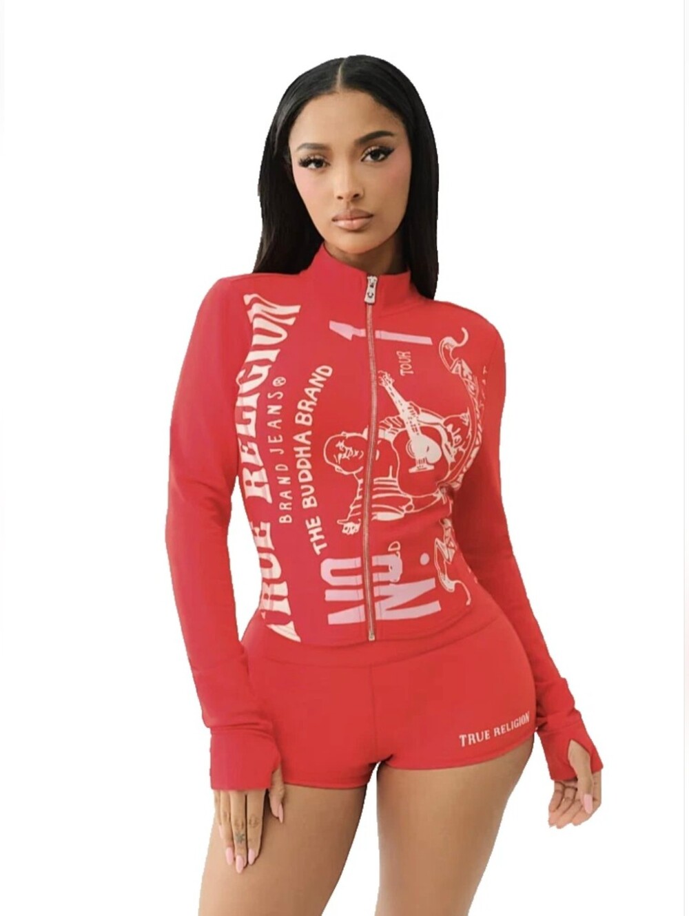 True Religion World Tour Full Zip Cropped Sweatshirt Red Women's XL NWT
